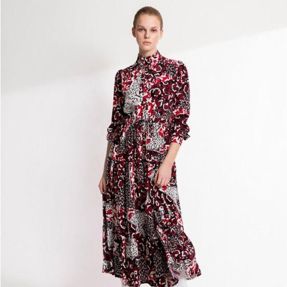 Suncoo France Red and Black Shirt Dress
